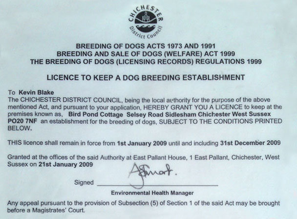 California Dog Breeder License Application DOG BREAD